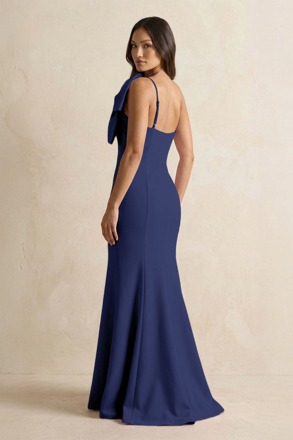 Bow Mermaid One Shoulder Bridesmaid Dress in Dusk Blue - KissProm Bridesmaid Dresses