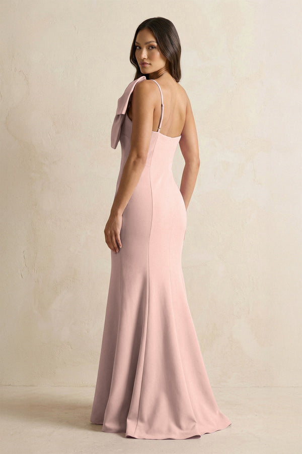 Bow Mermaid One Shoulder Bridesmaid Dress in Dusty Rose - KissProm Bridesmaid Dresses