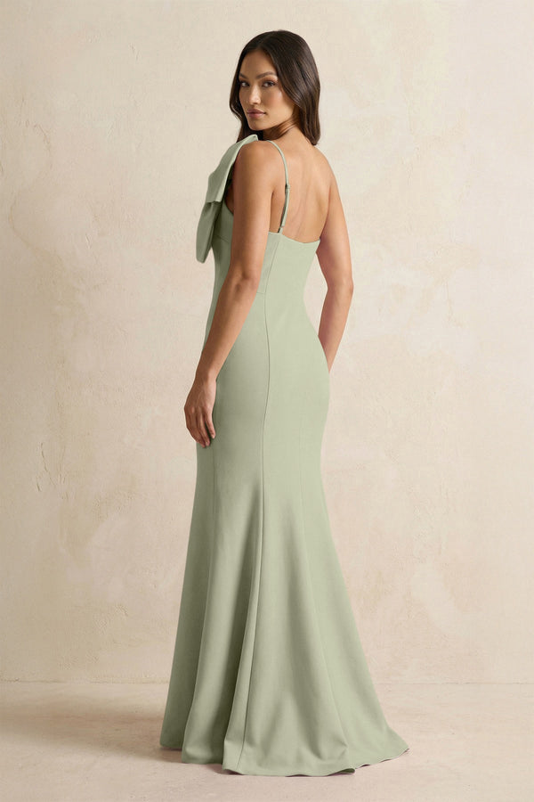 Bow Mermaid One Shoulder Bridesmaid Dress in Dusty Sage - KissProm Bridesmaid Dresses