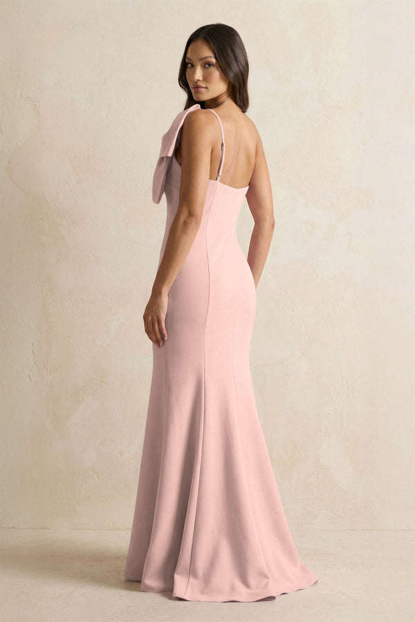 Bow Mermaid One Shoulder Bridesmaid Dress in English Rose - KissProm Bridesmaid Dresses