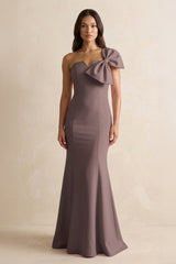 Bow Mermaid One Shoulder Bridesmaid Dress in Espresso - KissProm Bridesmaid Dresses