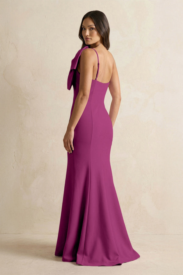 Bow Mermaid One Shoulder Bridesmaid Dress in Fig - KissProm Bridesmaid Dresses