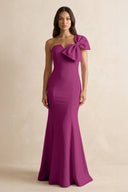 Bow Mermaid One Shoulder Bridesmaid Dress in Fig - KissProm Bridesmaid Dresses