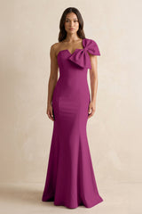 Bow Mermaid One Shoulder Bridesmaid Dress in Fig - KissProm Bridesmaid Dresses