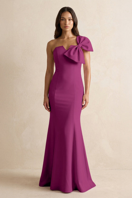 Bow Mermaid One Shoulder Bridesmaid Dress in Fig - KissProm Bridesmaid Dresses