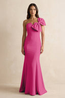 Bow Mermaid One Shoulder Bridesmaid Dress in Fuchsia - KissProm Bridesmaid Dresses