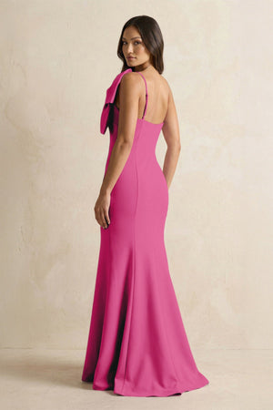 Bow Mermaid One Shoulder Bridesmaid Dress in Fuchsia - KissProm Bridesmaid Dresses