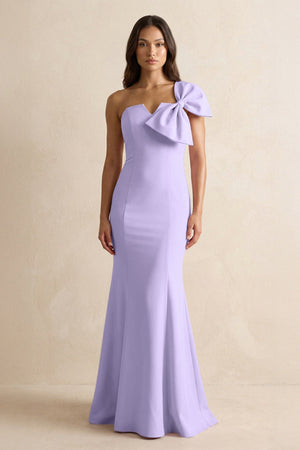 Bow Mermaid One Shoulder Bridesmaid Dress in Lavender - KissProm Bridesmaid Dresses