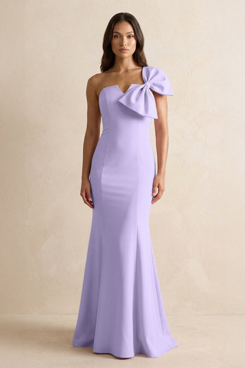 Bow Mermaid One Shoulder Bridesmaid Dress in Lavender - KissProm Bridesmaid Dresses