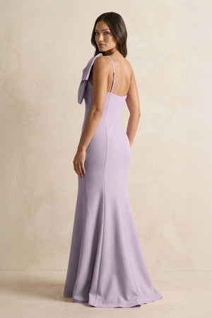 Bow Mermaid One Shoulder Bridesmaid Dress in Lavender Grey - KissProm Bridesmaid Dresses