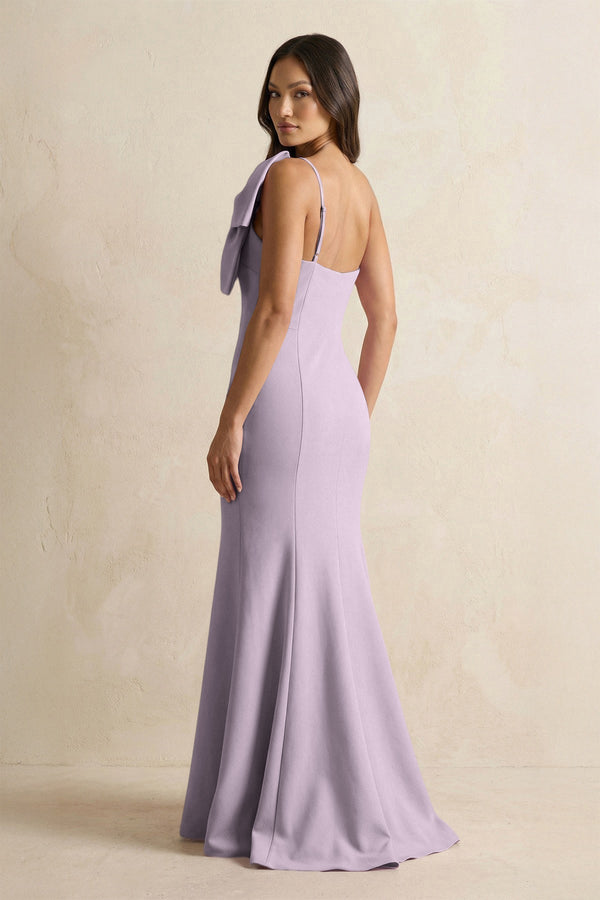 Bow Mermaid One Shoulder Bridesmaid Dress in Lavender Grey - KissProm Bridesmaid Dresses