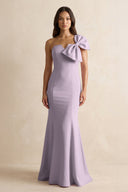 Bow Mermaid One Shoulder Bridesmaid Dress in Lavender Grey - KissProm Bridesmaid Dresses