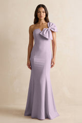 Bow Mermaid One Shoulder Bridesmaid Dress in Lavender Grey - KissProm Bridesmaid Dresses