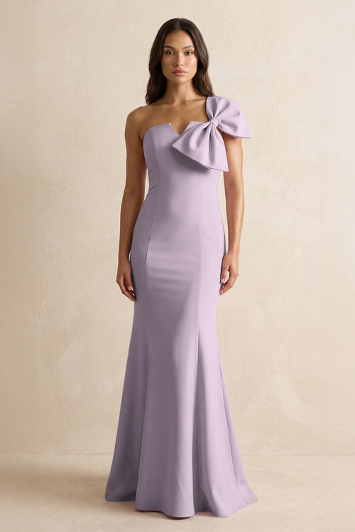 Bow Mermaid One Shoulder Bridesmaid Dress in Lavender Grey - KissProm Bridesmaid Dresses