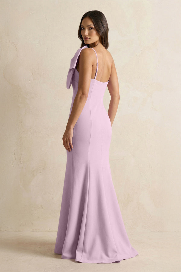Bow Mermaid One Shoulder Bridesmaid Dress in Lilac - KissProm Bridesmaid Dresses