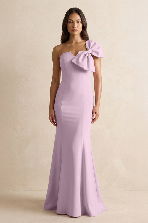 Bow Mermaid One Shoulder Bridesmaid Dress in Lilac - KissProm Bridesmaid Dresses