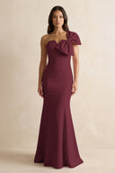 Bow Mermaid One Shoulder Bridesmaid Dress in Magenta - KissProm Bridesmaid Dresses