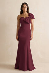 Bow Mermaid One Shoulder Bridesmaid Dress in Magenta - KissProm Bridesmaid Dresses