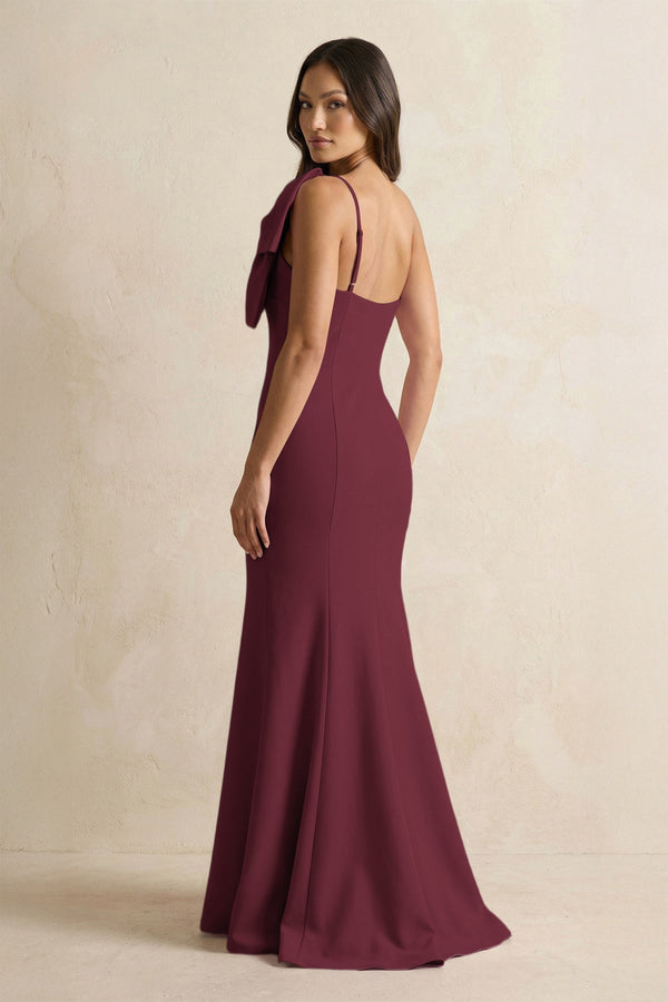 Bow Mermaid One Shoulder Bridesmaid Dress in Magenta - KissProm Bridesmaid Dresses