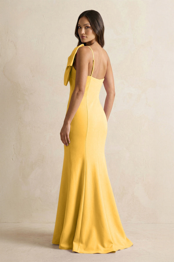 Bow Mermaid One Shoulder Bridesmaid Dress in Marigold - KissProm Bridesmaid Dresses