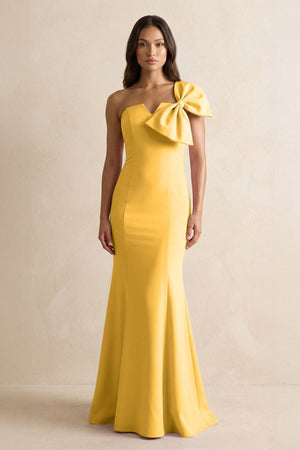 Bow Mermaid One Shoulder Bridesmaid Dress in Marigold - KissProm Bridesmaid Dresses