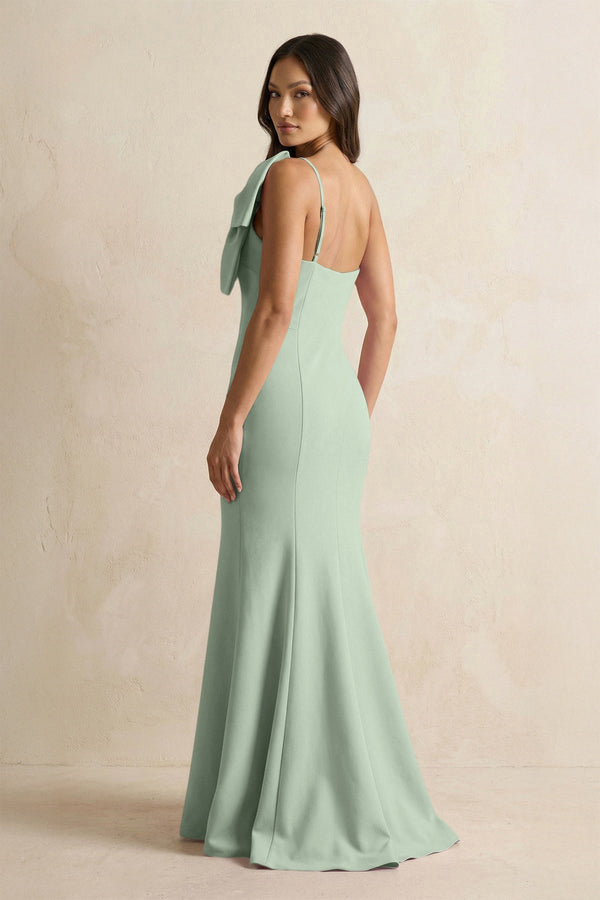 Bow Mermaid One Shoulder Bridesmaid Dress in Matcha - KissProm Bridesmaid Dresses