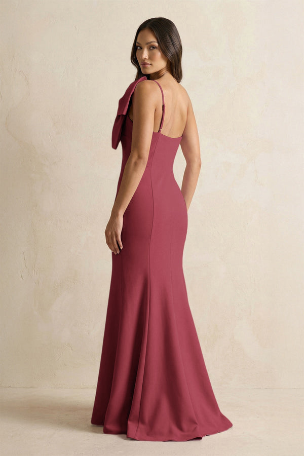 Bow Mermaid One Shoulder Bridesmaid Dress in Merlot - KissProm Bridesmaid Dresses