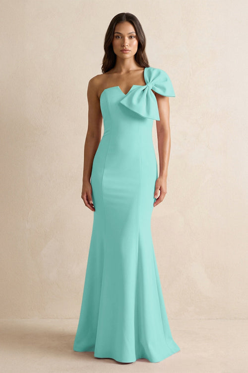 Bow Mermaid One Shoulder Bridesmaid Dress in Mint Green - KissProm Bridesmaid Dresses