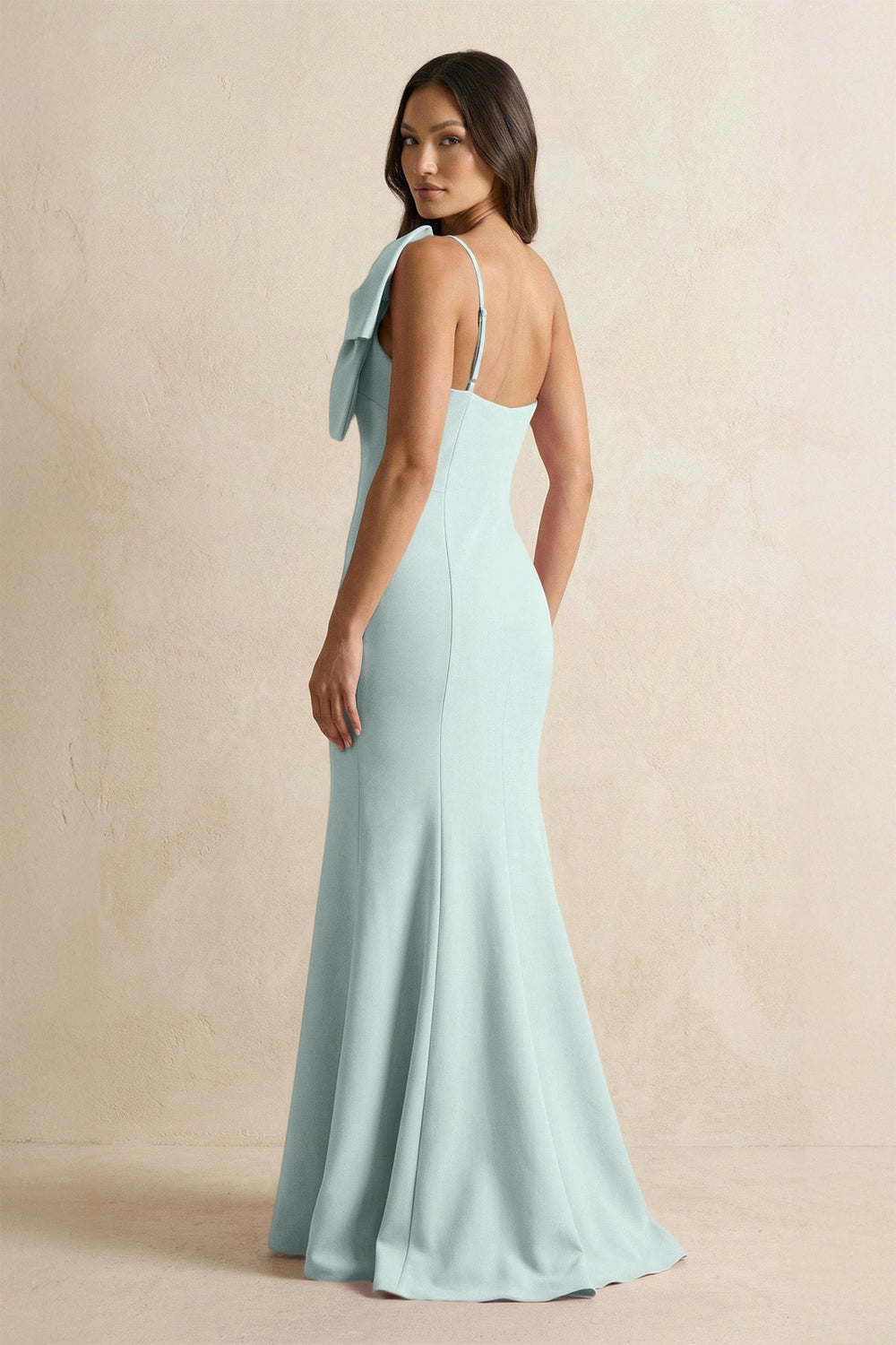 Bow Mermaid One Shoulder Bridesmaid Dress in Mist - KissProm Bridesmaid Dresses