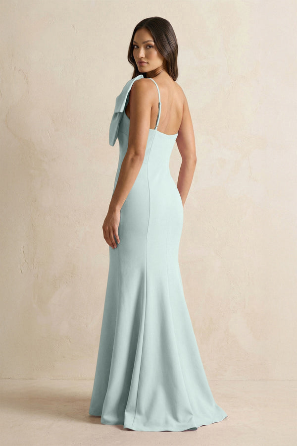 Bow Mermaid One Shoulder Bridesmaid Dress in Mist - KissProm Bridesmaid Dresses