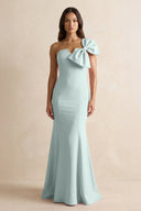 Bow Mermaid One Shoulder Bridesmaid Dress in Mist - KissProm Bridesmaid Dresses