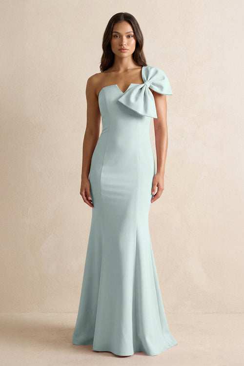 Bow Mermaid One Shoulder Bridesmaid Dress in Mist - KissProm Bridesmaid Dresses