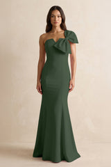 Bow Mermaid One Shoulder Bridesmaid Dress in Moss - KissProm Bridesmaid Dresses