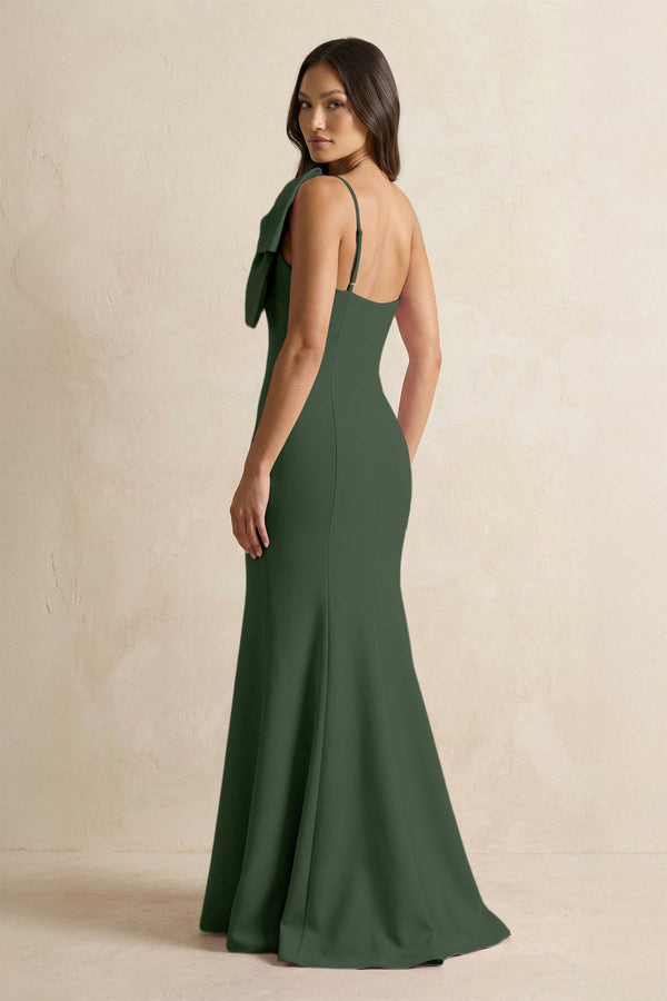 Bow Mermaid One Shoulder Bridesmaid Dress in Moss - KissProm Bridesmaid Dresses