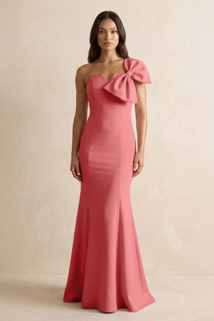Bow Mermaid One Shoulder Bridesmaid Dress in Mulberry - KissProm Bridesmaid Dresses