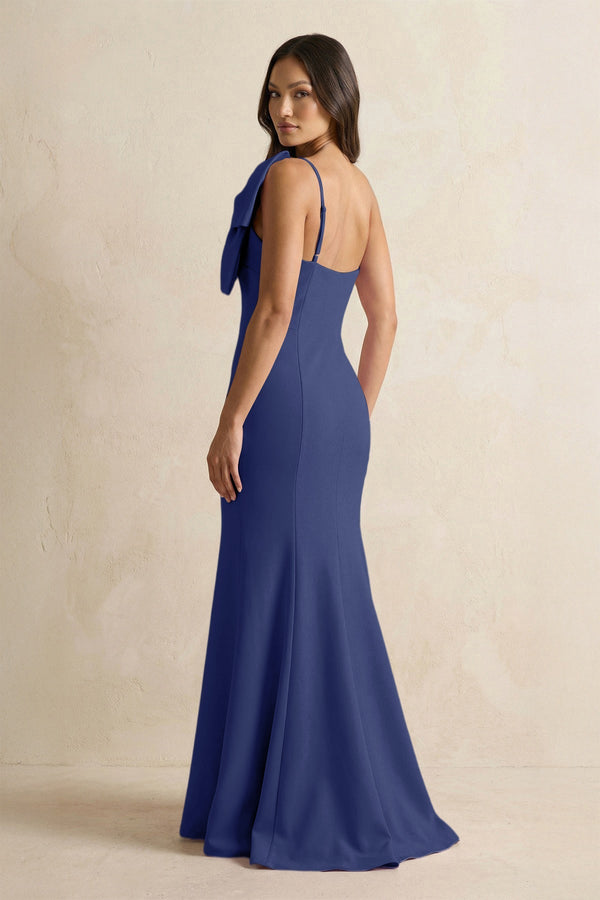Bow Mermaid One Shoulder Bridesmaid Dress in Navy - KissProm Bridesmaid Dresses