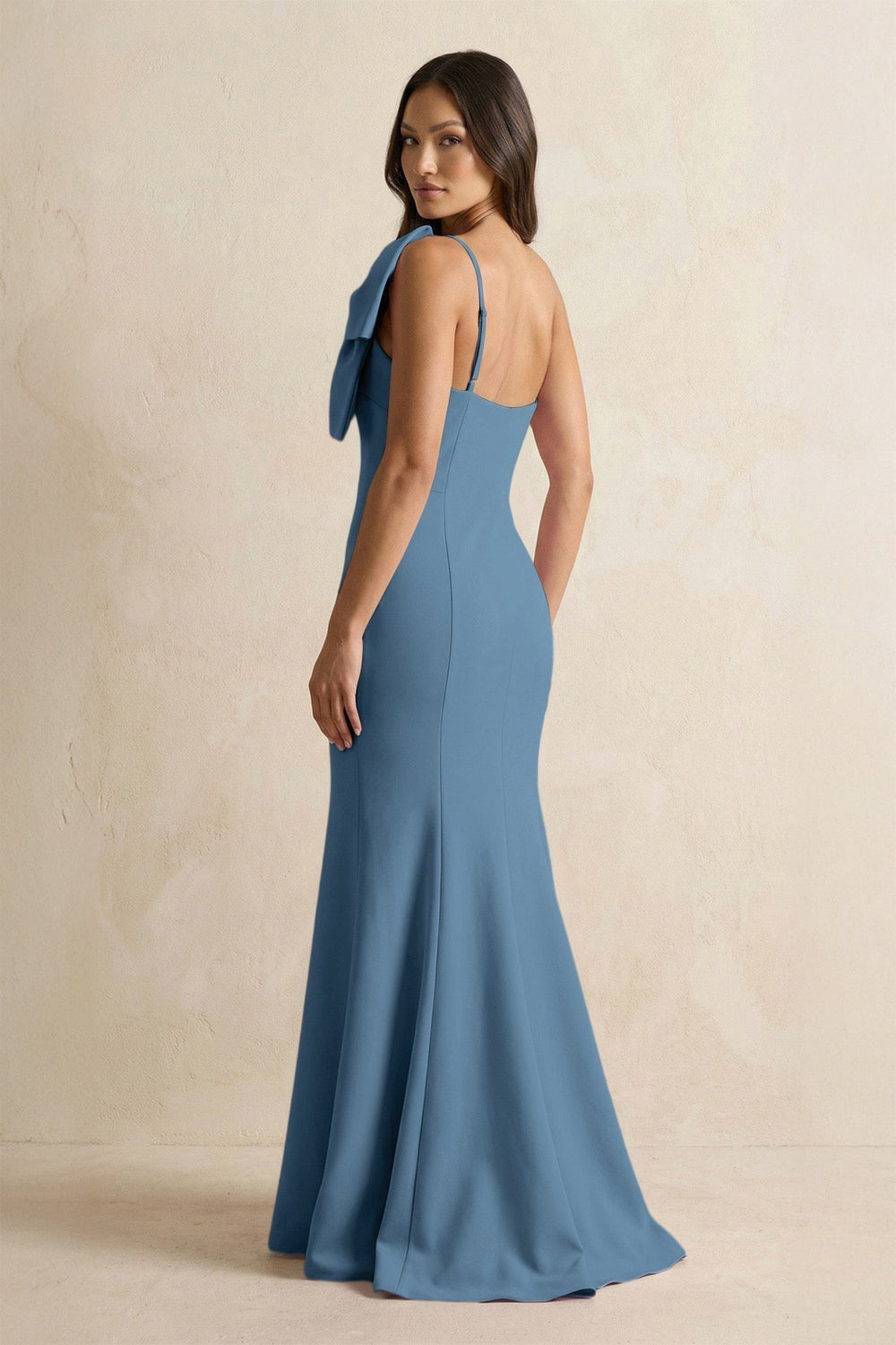 Bow Mermaid One Shoulder Bridesmaid Dress in Neptune - KissProm Bridesmaid Dresses