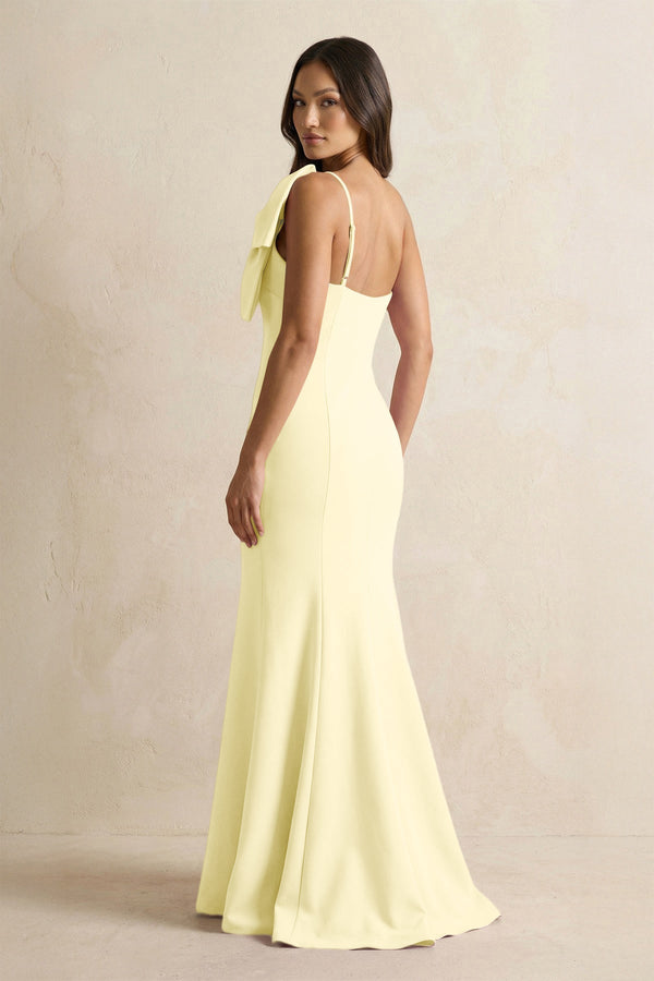 Bow Mermaid One Shoulder Bridesmaid Dress in Pastel Yellow - KissProm Bridesmaid Dresses