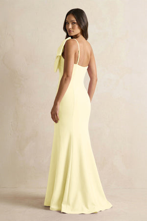 Bow Mermaid One Shoulder Bridesmaid Dress in Pastel Yellow - KissProm Bridesmaid Dresses
