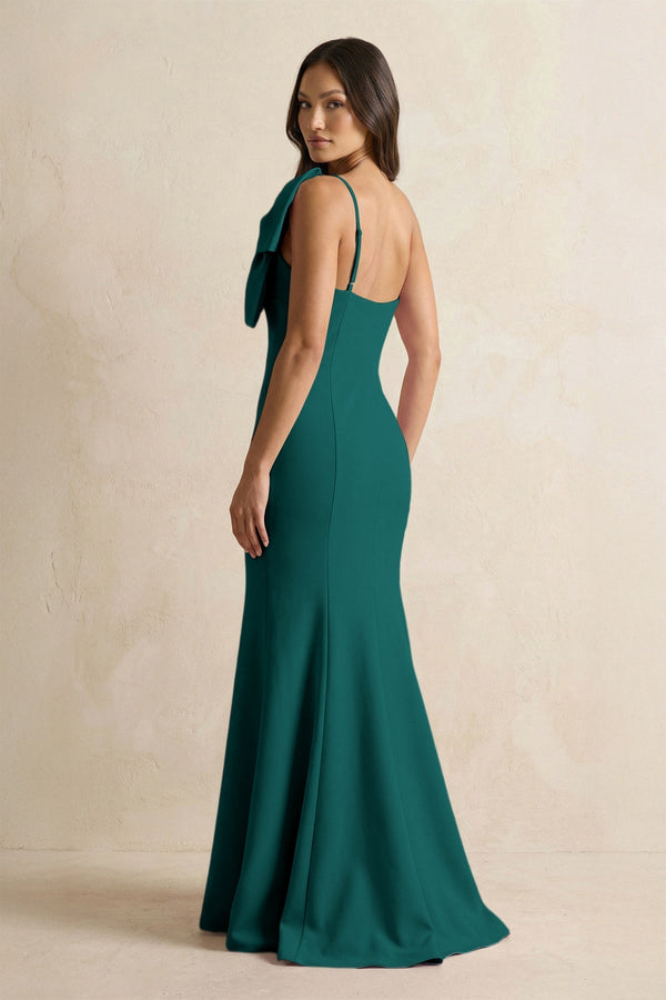 Bow Mermaid One Shoulder Bridesmaid Dress in Pine - KissProm Bridesmaid Dresses