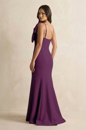 Bow Mermaid One Shoulder Bridesmaid Dress in Plum - KissProm Bridesmaid Dresses