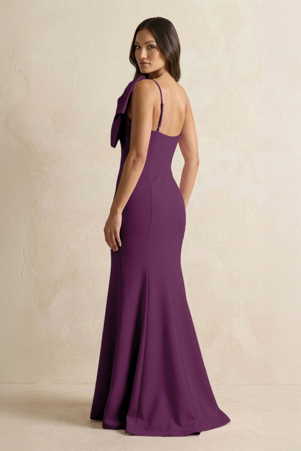Bow Mermaid One Shoulder Bridesmaid Dress in Plum - KissProm Bridesmaid Dresses