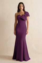 Bow Mermaid One Shoulder Bridesmaid Dress in Plum - KissProm Bridesmaid Dresses