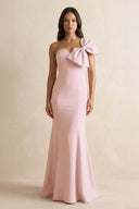 Bow Mermaid One Shoulder Bridesmaid Dress in Rose Petal - KissProm Bridesmaid Dresses