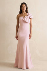 Bow Mermaid One Shoulder Bridesmaid Dress in Rose Petal - KissProm Bridesmaid Dresses