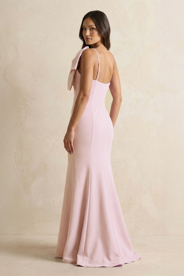 Bow Mermaid One Shoulder Bridesmaid Dress in Rose Petal - KissProm Bridesmaid Dresses