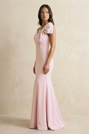 Bow Mermaid One Shoulder Bridesmaid Dress in Rose Petal - KissProm Bridesmaid Dresses