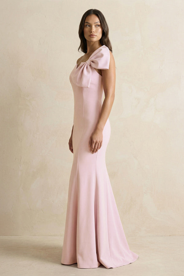Bow Mermaid One Shoulder Bridesmaid Dress in Rose Petal - KissProm Bridesmaid Dresses