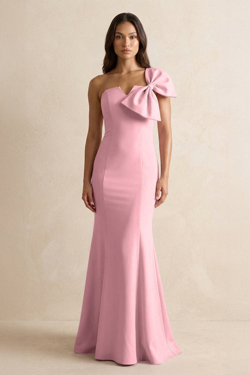 Bow Mermaid One Shoulder Bridesmaid Dress in Rosette - KissProm Bridesmaid Dresses
