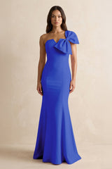 Bow Mermaid One Shoulder Bridesmaid Dress in Royal Blue - KissProm Bridesmaid Dresses